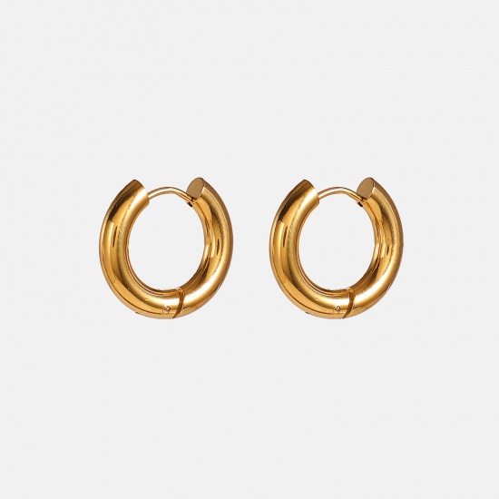 Bild von Umweltfreundlich Einfach und lässig Stilvoll 18K Vergoldet 304 Edelstahl Ring Ohrring Ohrstecker Für Frauen 18mm Dia., 1 Paar