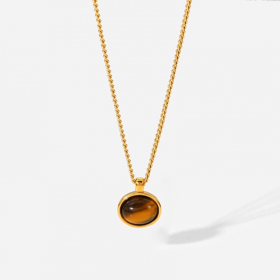 Picture of Stainless Steel Necklace 18K Real Gold Plated Brown Round 41cm(16 1/8") long, 1 Piece