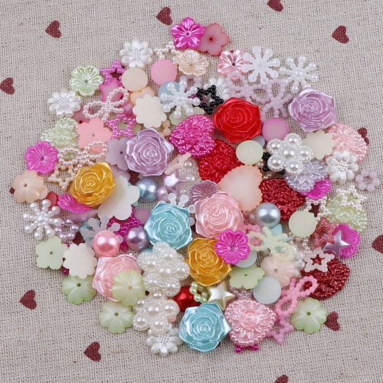Picture of Plastic Resin Jewelry Craft Filling Material Multicolor Flower Imitation Pearl 15cm x 10.5cm, 1 Packet