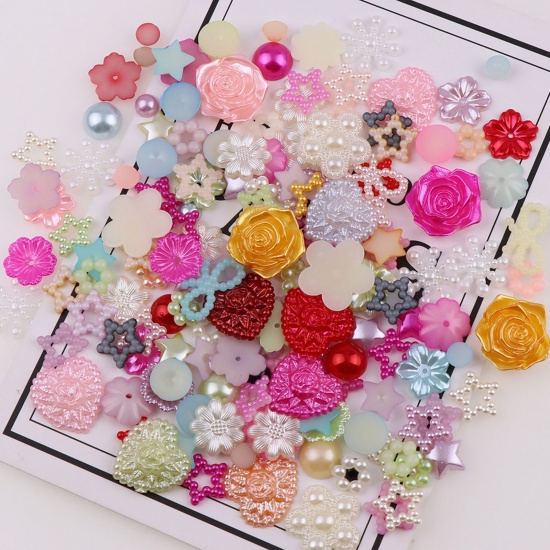 Picture of Plastic Resin Jewelry Craft Filling Material Multicolor Flower Imitation Pearl 15cm x 10.5cm, 1 Packet