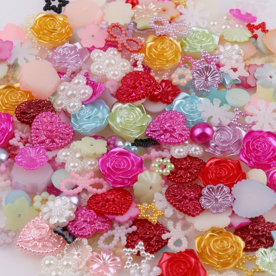Immagine di Plastica Artigianato in Resina Materiale di Riempimento Multicolore Fiore Imitata Perla 15cm x 10.5cm, 1 Pacchetto