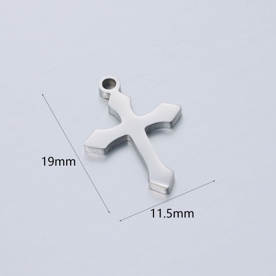 Picture of 201 Stainless Steel Religious Charms Silver Tone Cross 19mm x 11.5mm, 1 Piece