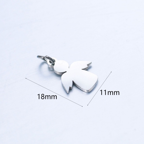 Image de Breloques en 201 Acier Inoxydable Collection de Conte de Fées Ange Argent Mat 18mm x 11mm , 1 Pièce