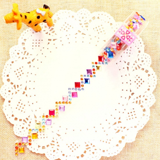 Picture of Acrylic Adhesive Tape Decorative Accessories Rhinestone Strips Multicolor Rhombus 12mm, 1 Roll (Approx 0.5 M/Roll)