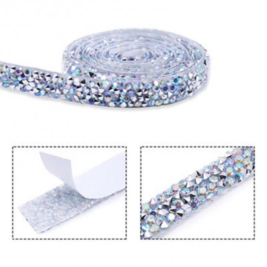 Picture of Glass Double Sided Sticker Adhesive Tape Decorative Accessories Rhinestone Strips Clear AB Color 20mm, 1 Roll (Approx 0.91 M/Roll)