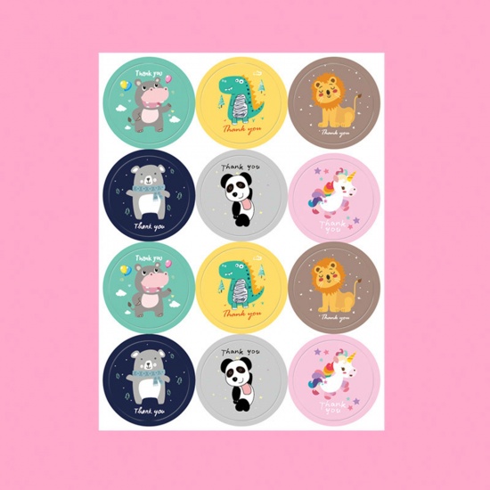 Picture of Paper Seals Stickers Labels Multicolor Round Animal Message " THANK YOU " 11.7cm x 9cm, 1 Sheet