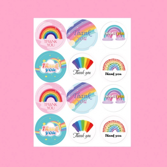 Picture of Paper Seals Stickers Labels Multicolor Round Rainbow Message " THANK YOU " 11.7cm x 9cm, 1 Sheet