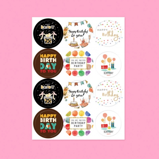 Picture of Paper Seals Stickers Labels Multicolor Round Message " HAPPY BIRTHDAY " 11.7cm x 9cm, 1 Sheet
