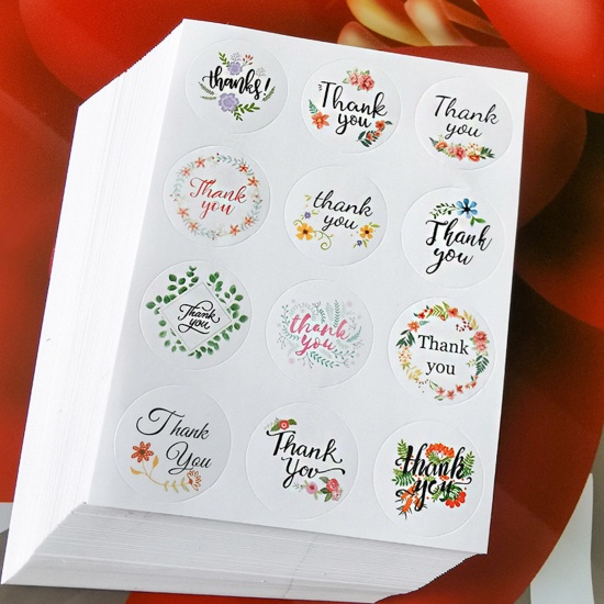 Picture of Paper Seals Stickers Labels Multicolor Round Flower Leaves 11.7cm x 9cm, 1 Sheet