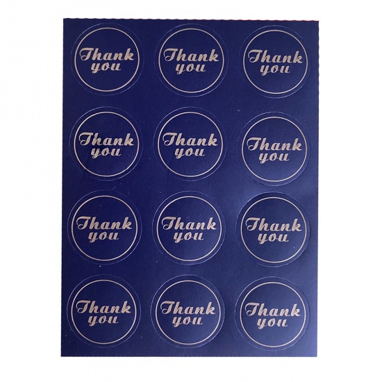 Picture of Paper Seals Stickers Labels Dark Blue Round Message " THANK YOU " 11.7cm x 9cm, 1 Sheet