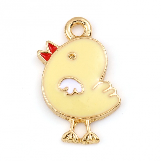 Picture of Zinc Based Alloy Charms Chicken Gold Plated Pale Yellow Enamel 20mm x 14mm, 10 PCs