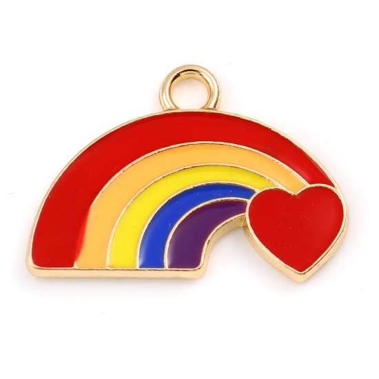 Picture of Zinc Based Alloy Weather Collection Charms Rainbow Gold Plated Red Enamel 22mm x 15mm, 10 PCs