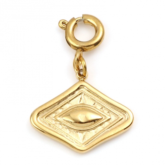 Picture of 304 Stainless Steel Religious Charms Rhombus Real Gold Plated Eye 23mm x 15mm, 1 Piece