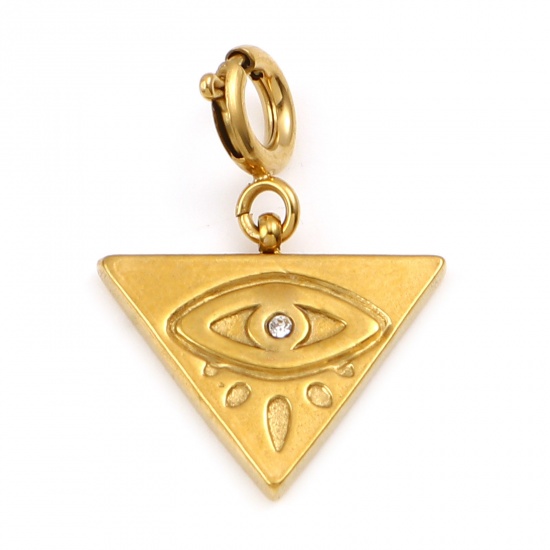 Picture of 304 Stainless Steel Religious Charms Triangle Real Gold Plated Eye 22mm x 16mm, 1 Piece