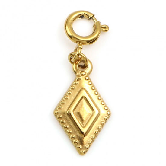 Picture of 304 Stainless Steel Charms Rhombus Real Gold Plated Geometric 26mm x 9mm, 1 Piece