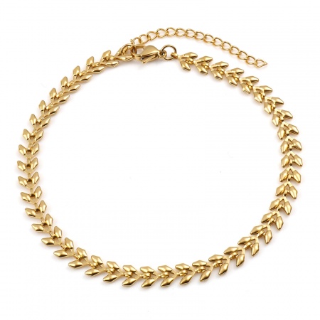 Bild von Großhandel Blätter 304 Edelstahl Handgefertigte Gliederkette Fußketten, Vergoldet Vakuumbeschichtung, Frauen Stilvoll Minimalistisch Geschenk Schmuckbedarf, 23cm lang, 1 Strang