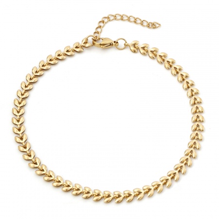 Bild von Großhandel Blätter 304 Edelstahl Handgefertigte Gliederkette Fußketten, Vergoldet Vakuumbeschichtung, Frauen Stilvoll Minimalistisch Geschenk Schmuckbedarf, 23.5cm lang, 1 Strang
