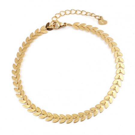 Bild von Großhandel Blätter 304 Edelstahl Handgefertigte Gliederkette Fußketten, Vergoldet Vakuumbeschichtung, Frauen Stilvoll Minimalistisch Geschenk Schmuckbedarf, 23.5cm lang, 1 Strang
