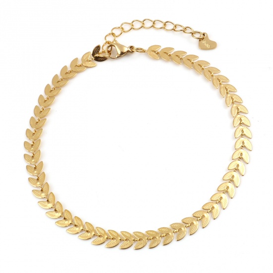 Picture of 304 Stainless Steel Stylish Anklet Gold Plated Leaf 23.5cm(9 2/8") long, 1 Piece