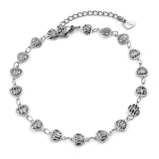 Picture of 304 Stainless Steel Valentine's Day Anklet Silver Tone Heart 23cm(9") long, 1 Piece