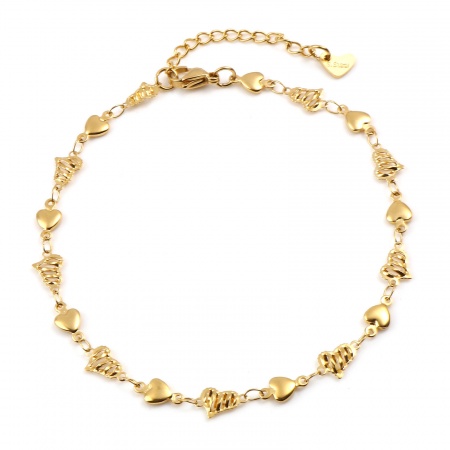 Bild von Großhandel Herz 304 Edelstahl Handgefertigte Gliederkette Fußketten, Vergoldet Vakuumbeschichtung, Frauen Valentinstag Stilvoll Geschenk Schmuckbedarf, 23cm lang, 1 Strang