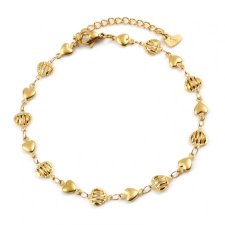 Bild von Großhandel Herz 304 Edelstahl Handgefertigte Gliederkette Fußketten, Vergoldet Vakuumbeschichtung, Frauen Valentinstag Stilvoll Geschenk Schmuckbedarf, 22cm lang, 1 Strang