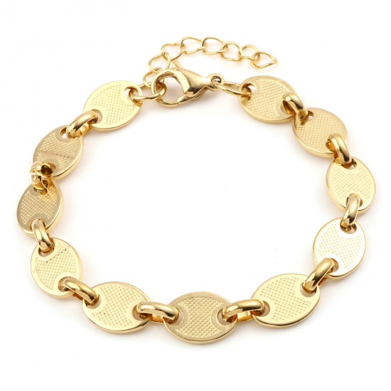 Picture of 304 Stainless Steel Women's Bracelets Gold Plated Oval 18cm(7 1/8") long, 1 Piece