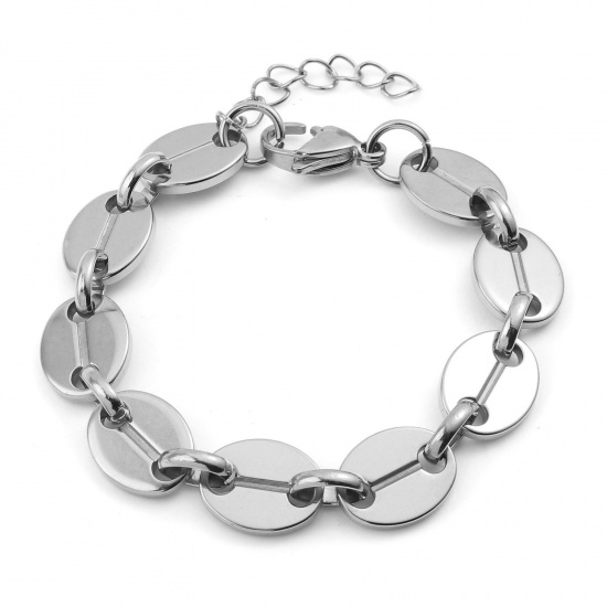 Picture of 304 Stainless Steel Women's Bracelets Silver Tone Oval 18cm(7 1/8") long, 1 Piece