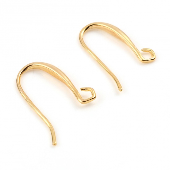 Picture of Brass Ear Wire Hooks Earring 18K Real Gold Plated W/ Loop 24mm x 14mm, Post/ Wire Size: (20 gauge), 4 PCs                                                                                                                                                     