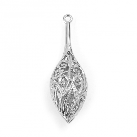 Picture of Brass Pendants Marquise Real Platinum Plated Filigree 3.4cm x 1.1cm, 2 PCs                                                                                                                                                                                    
