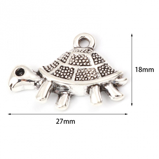 Picture of Zinc Based Alloy Ocean Jewelry Charms Tortoise Animal Antique Silver Color (Can Hold ss7 Pointed Back Rhinestone) 27mm x 18mm, 10 PCs