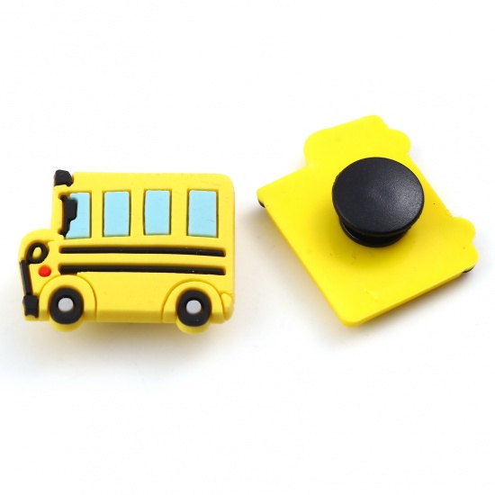 Immagine di PVC Viaggio Intasare Sandali Charm Pin Accessori Decorazione Autobus Giallo 28mm x 22mm, 5 Pz