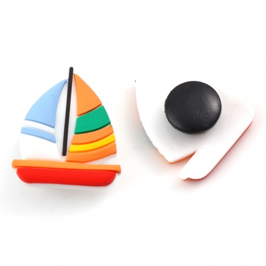 Immagine di PVC Viaggio Intasare Sandali Charm Pin Accessori Decorazione Barca a Vela Multicolore 26mm x 22mm, 5 Pz