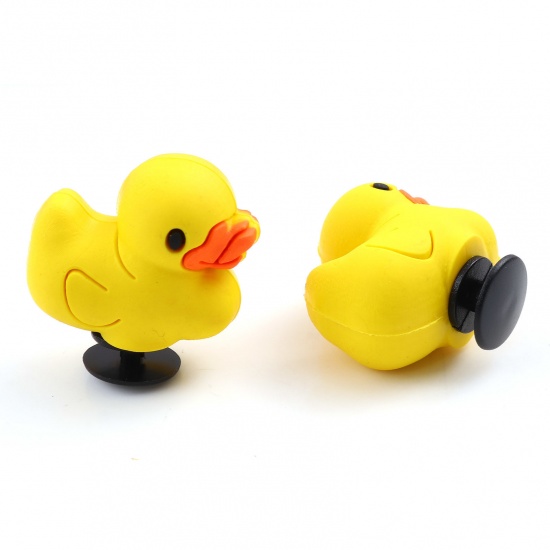 Picture of PVC 3D Shoe Charm Pins Decoration Accessories For Clog Sandals Duck Animal Yellow 28mm x 28mm, 2 PCs