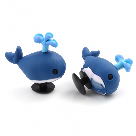 Picture of PVC 3D Shoe Charm Pins Decoration Accessories For Clog Sandals Whale Animal Dark Blue 3.2cm x 3cm, 2 PCs