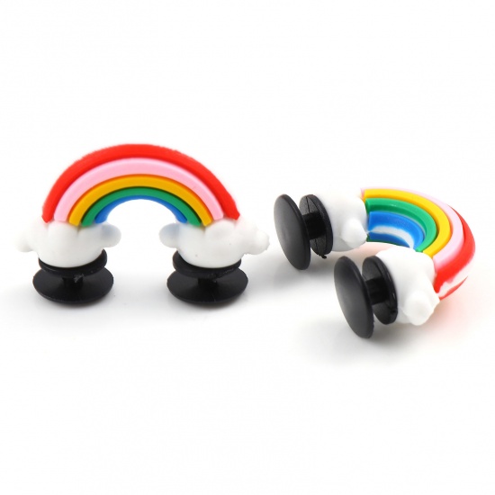 Picture of PVC 3D Shoe Charm Pins Decoration Accessories For Clog Sandals Rainbow Multicolor 3.7cm x 2.5cm, 2 PCs