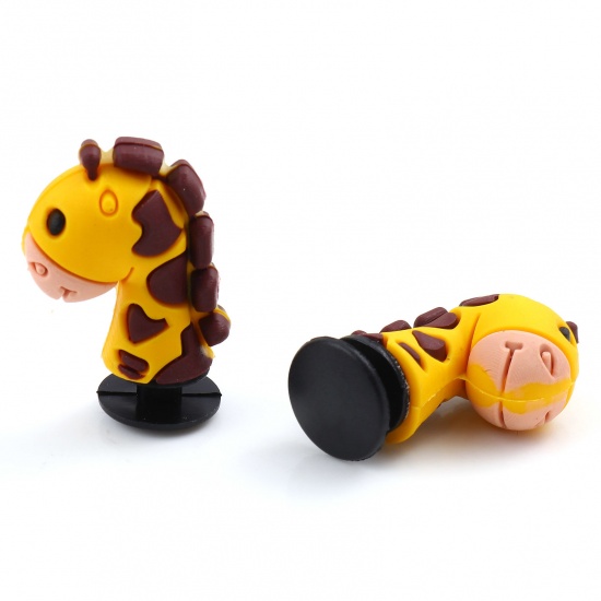 Picture of PVC 3D Shoe Charm Pins Decoration Accessories For Clog Sandals Giraffe Animal Yellow 28mm x 19mm, 2 PCs