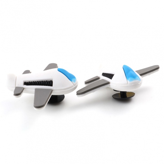 Picture of PVC 3D Shoe Charm Pins Decoration Accessories For Clog Sandals Airplane White 5.1cm x 3.9cm, 2 PCs