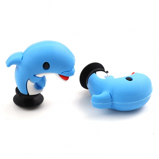 Picture of PVC 3D Shoe Charm Pins Decoration Accessories For Clog Sandals Dolphin Animal Blue 26mm x 26mm, 2 PCs