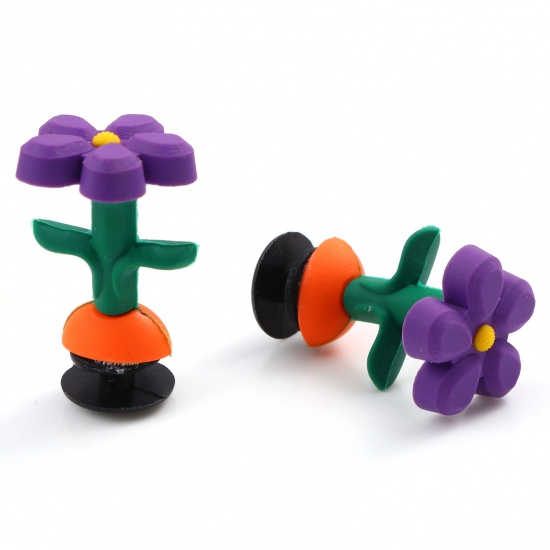 Picture of PVC 3D Shoe Charm Pins Decoration Accessories For Clog Sandals Flower Purple 3.2cm x 1.8cm, 2 PCs