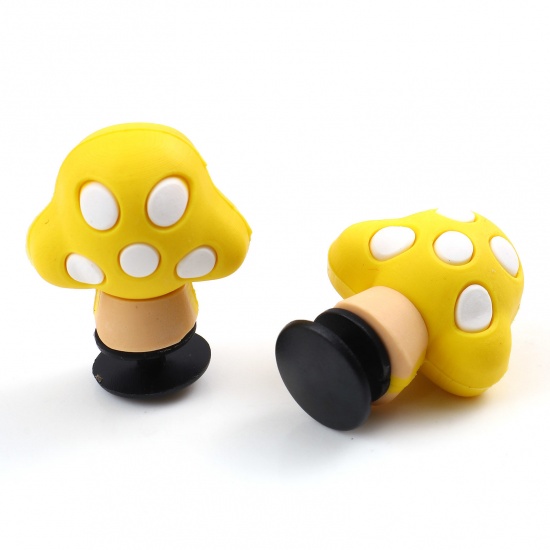 Picture of PVC 3D Shoe Charm Pins Decoration Accessories For Clog Sandals Mushroom Yellow 27mm x 22mm, 2 PCs