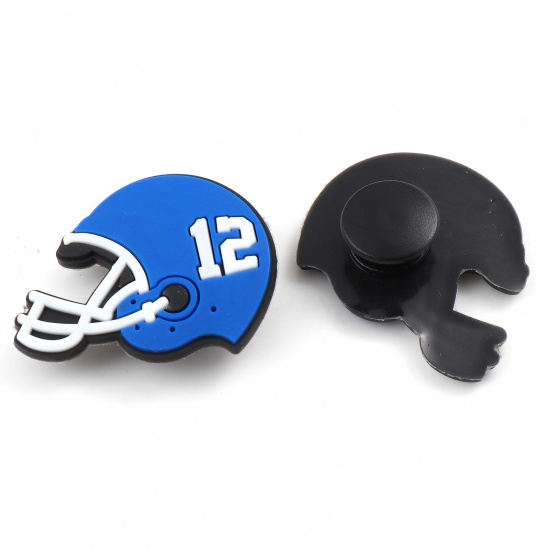 Picture of PVC Sport Shoe Charm Pins Decoration Accessories For Clog Sandals Football Helmet Blue 3cm x 2.5cm, 5 PCs