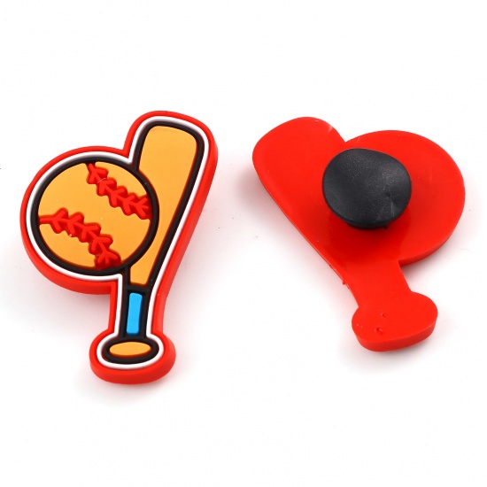 Immagine di PVC Sport Intasare Sandali Charm Pin Accessori Decorazione Mazza da Baseball Baseball Arancione 3.8cm x 2.4cm, 5 Pz