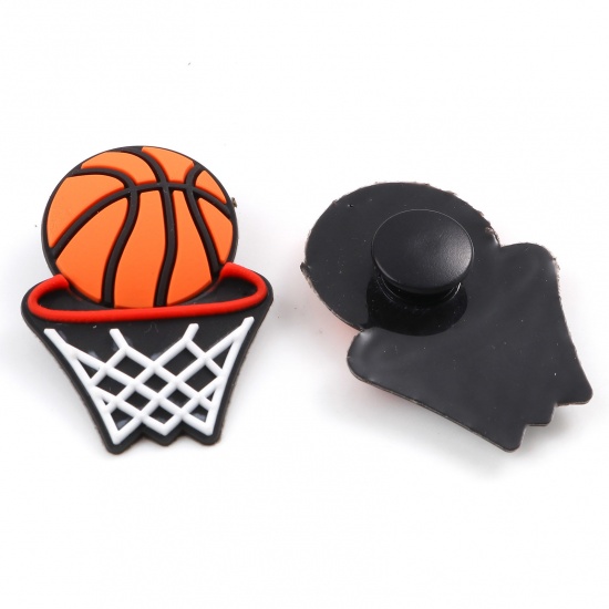 Picture of PVC Sport Shoe Charm Pins Decoration Accessories For Clog Sandals Basketball Orange 3.9cm x 2.9cm, 5 PCs