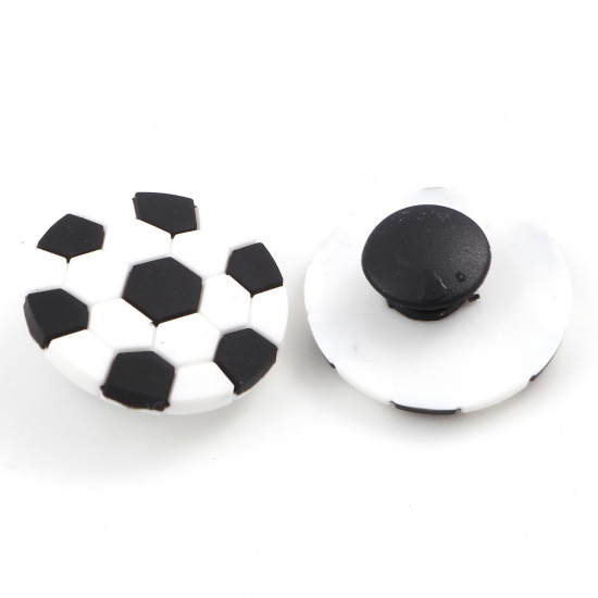 Picture of PVC Sport Shoe Charm Pins Decoration Accessories For Clog Sandals Football White 25mm Dia., 5 PCs
