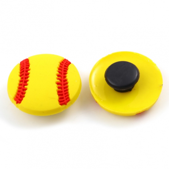 Picture of PVC Sport Shoe Charm Pins Decoration Accessories For Clog Sandals Baseball Yellow 26mm Dia., 5 PCs