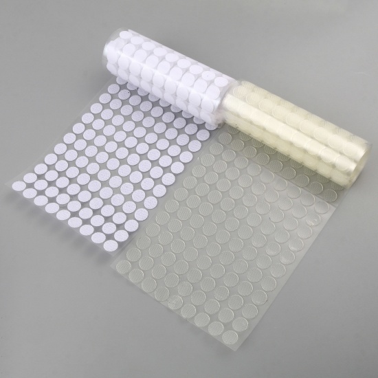 Bild von Blend Fabric Dots Sticker Hook & Loop Befestigungshalter weiß selbstklebend 10 mm Durchmesser, 100 Paar