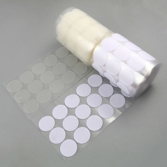 Bild von Blend Fabric Dots Sticker Hook & Loop Befestigungshalter weiß selbstklebend 30 mm Durchmesser, 100 Paar