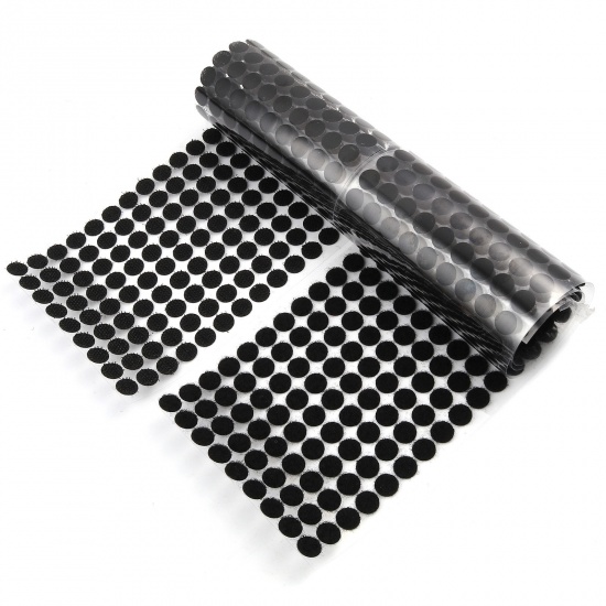 Picture of Blend Fabric Dots Sticker Hook & Loop Fastening Holder Black Self Adhesive 10mm Dia., 100 Pairs