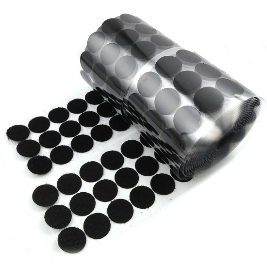 Picture of Blend Fabric Dots Sticker Hook & Loop Fastening Holder Black Self Adhesive 30mm Dia., 100 Pairs